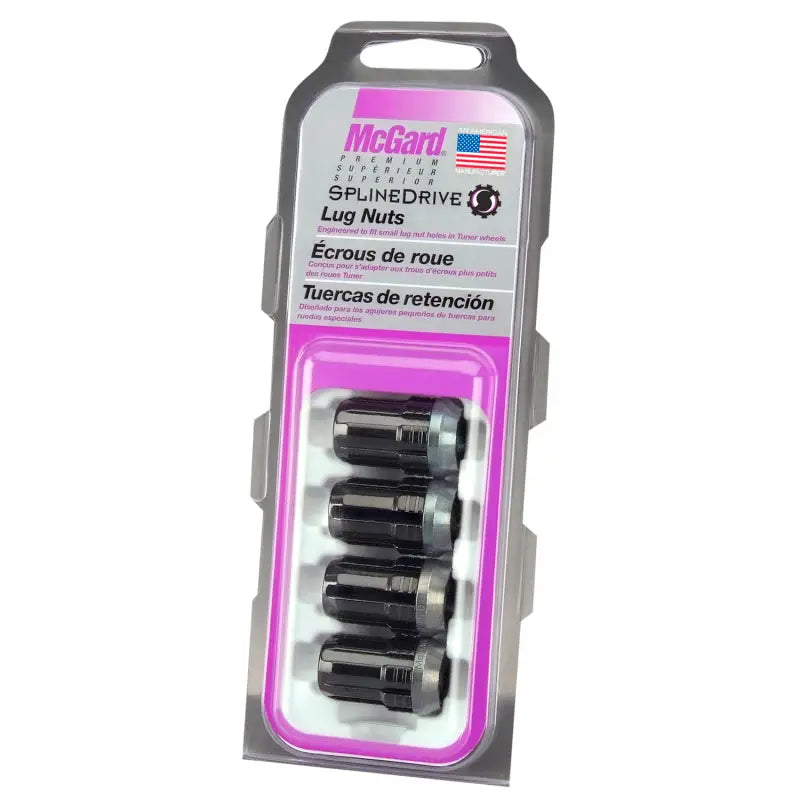 McGard SplineDrive Lug Nut (Cone Seat) M12X1.25 / 1.24in. Length (4-Pack) - Black (Req. Tool) - 65354BK