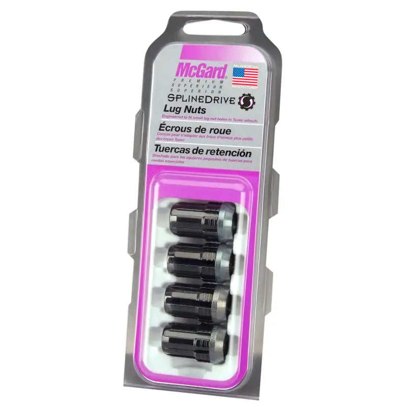 McGard SplineDrive Lug Nut (Cone Seat) M12X1.5 / 1.24in. Length (4-Pack) - Black (Req. Tool) - 65357BK