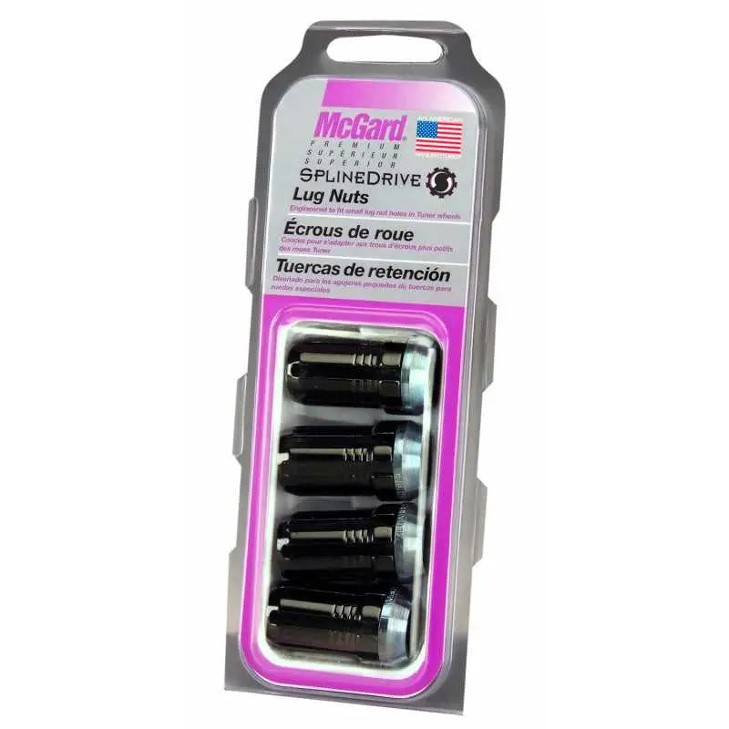 McGard SplineDrive Lug Nut (Cone Seat) M14X1.5 / 1.648in. Length (4-Pack) - Black (Req. Tool) 
