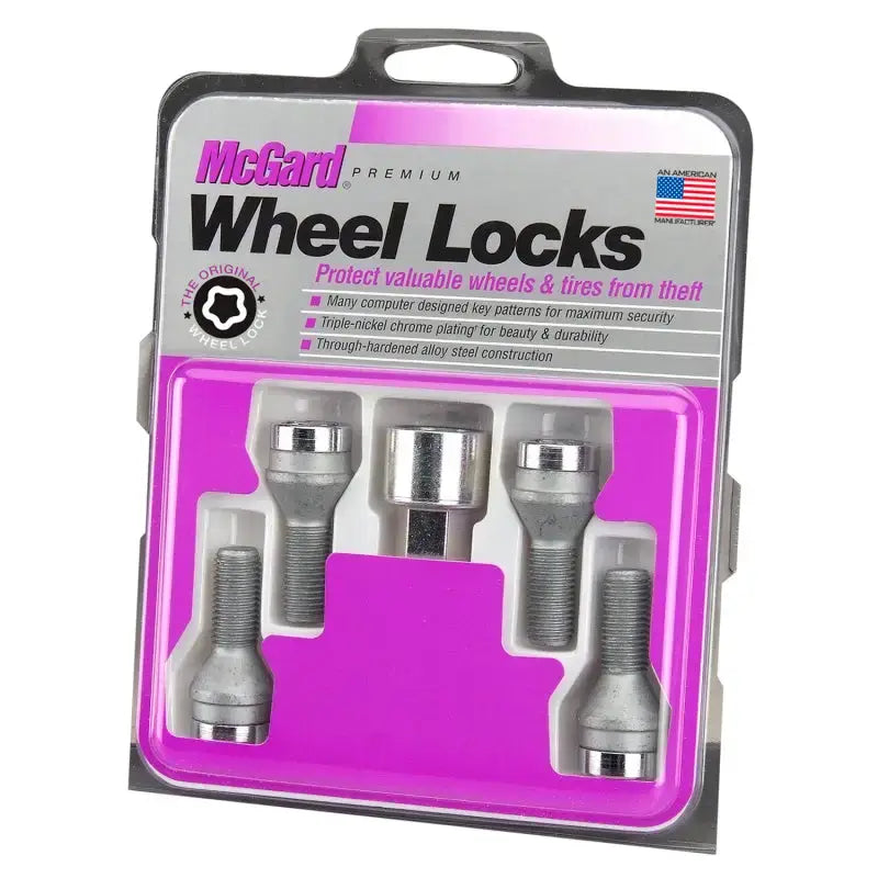 McGard Wheel Lock Bolt Set - 4pk. (Cone Seat) M12X1.5 / 17mm Hex / 25.5mm Shank Length - Chrome - 27179