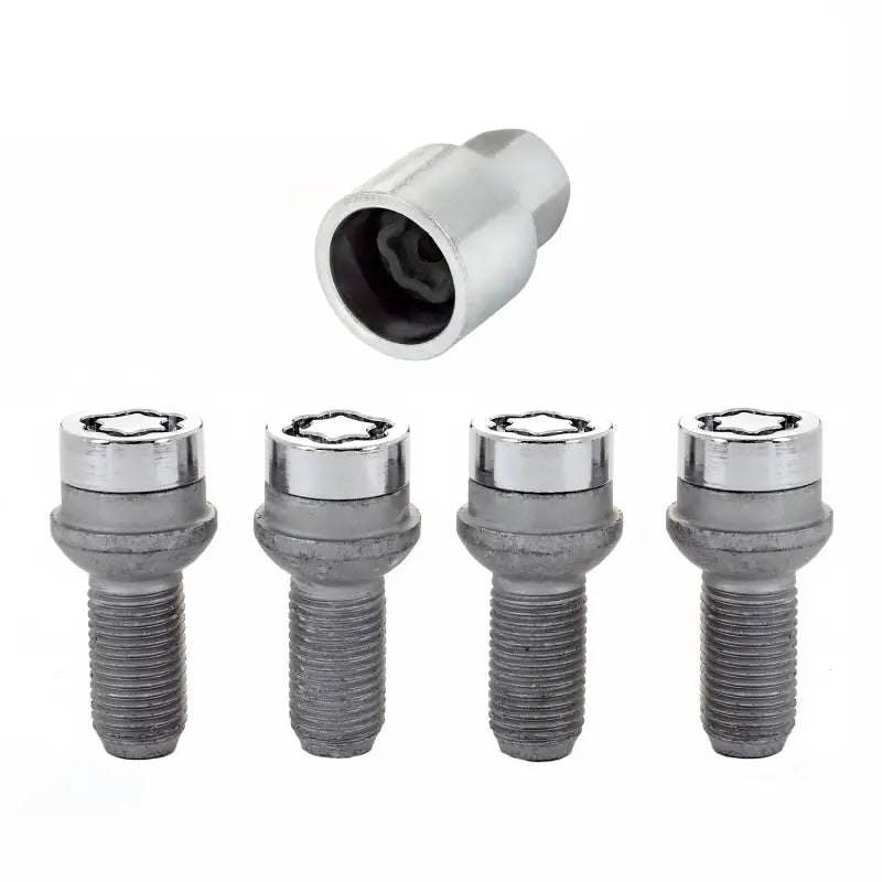 McGard Wheel Lock Bolt Set - 4pk. (Radius Seat) M14X1.5 / 17mm Hex / 26.7mm Shank Length - Chrome - 28018