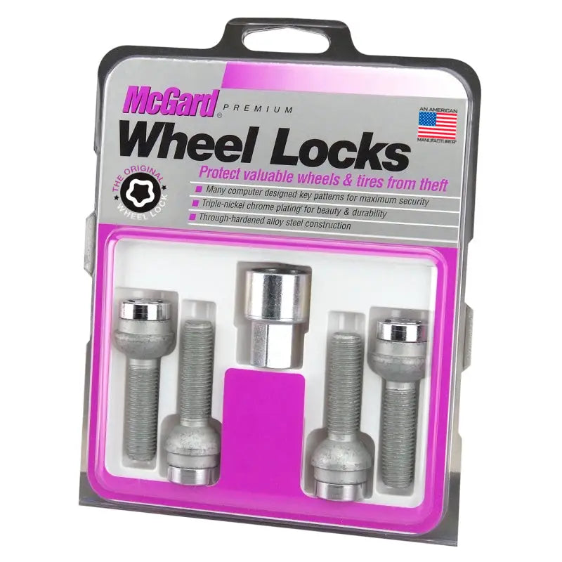 McGard Wheel Lock Bolt Set - 4pk. (Radius Seat) M14X1.5 / 17mm Hex / 45.0mm Shank Length - Chrome - 28017