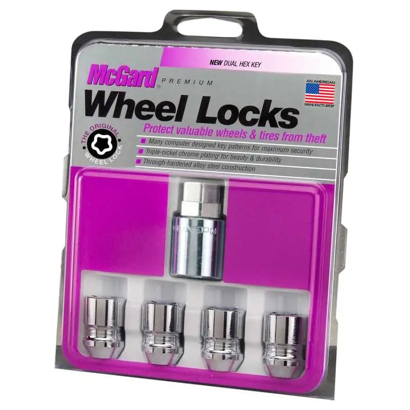 McGard Wheel Lock Nut Set - 4pk. (Cone Seat) M12X1.25 / 19mm & 21mm Dual Hex / 1.28in. L - Chrome 