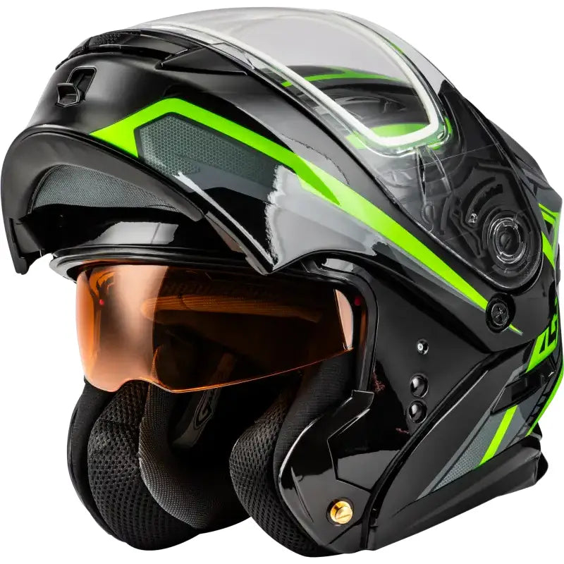Md 01s Transistor Snow Helmet Black/Grey/Green - Powersports