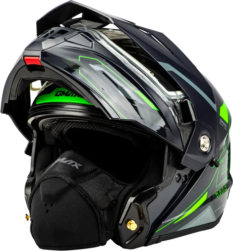 Md 74s Spectre Snow Helmet W/ Elec Shield Grey/Neon Green 2x
