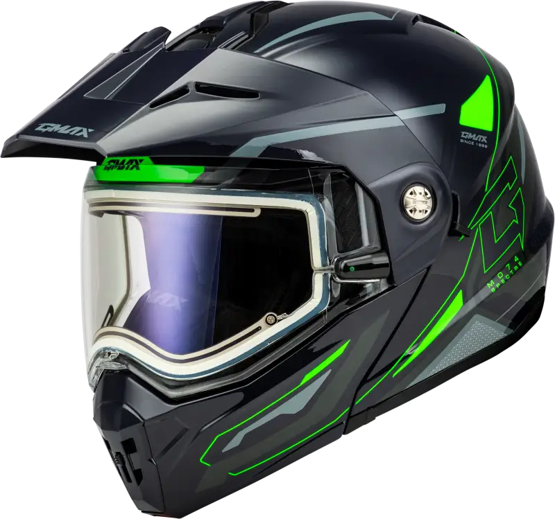 Md 74s Spectre Snow Helmet W/ Elec Shield Grey/Neon Green 2x