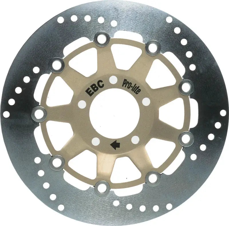 Perforated MD3102X Street Rotor with gold-colored inner hub for motorcycle braking