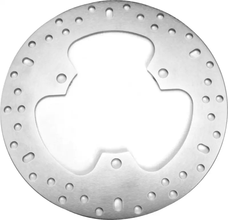 Silver-colored MD4051 Standard Brake Rotor with unique three-lobed cutout and ventilation holes
