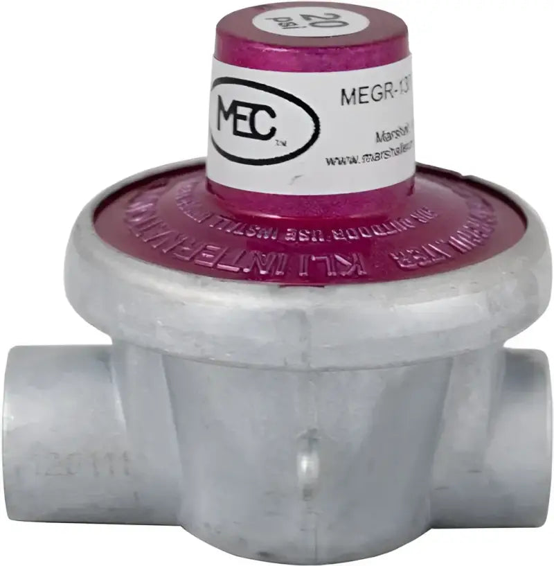 Silver and pink gas regulator on ME1700A Marsh Excel Tee Block for safe gas control