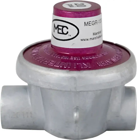 Silver and pink gas regulator on ME1700A Marsh Excel Tee Block for safe gas control