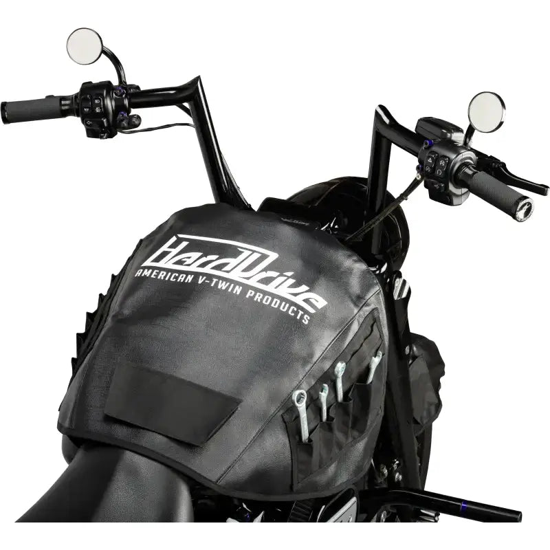Black Mechanix Service Cover motorcycle tank bag with tool pockets for easy access