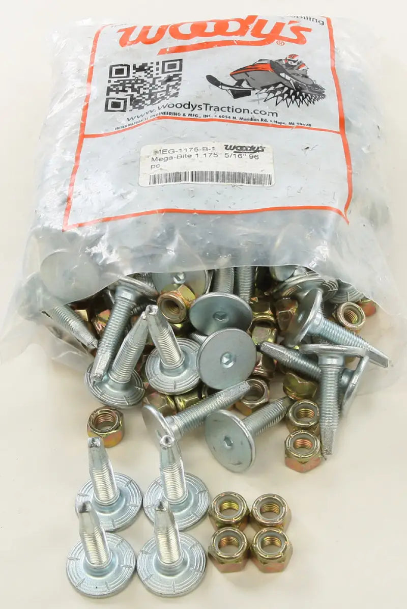 Clear plastic bag of snowmobile track studs and nuts for MEG-1175-B Silver Mega Bite Trail