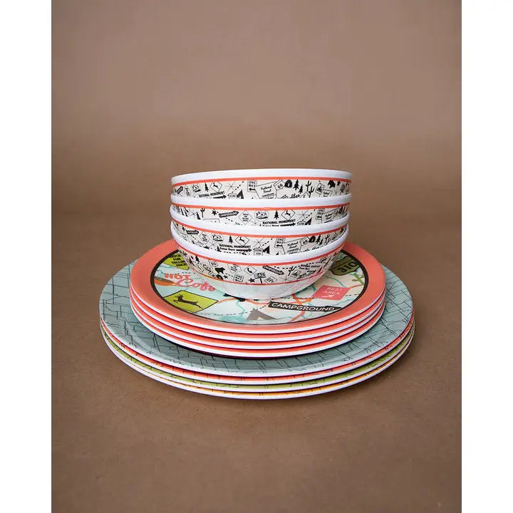 Camp Casual Dinnerware: Melamine Plates & Bowls Set - 12-Piece Dish Set for Indoor & Outdoor Dining - BPA Free, Top Shelf Dishwasher Suitable Dinnerware Set - Sturdy Melamine Dinnerware Sets - Camping Dishes by Camp Casual