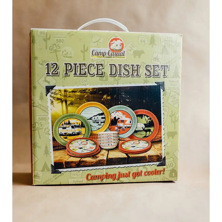Camp Casual Dinnerware: Melamine Plates & Bowls Set - 12-Piece Dish Set for Indoor & Outdoor Dining - BPA Free, Top Shelf Dishwasher Suitable Dinnerware Set - Sturdy Melamine Dinnerware Sets - Camping Dishes by Camp Casual