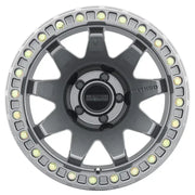 Method MR108 17x9 -44mm Offset 5x5 71.5mm CB Gloss Titanium wheel with BH-H24125-38, stylish race-inspired design.
