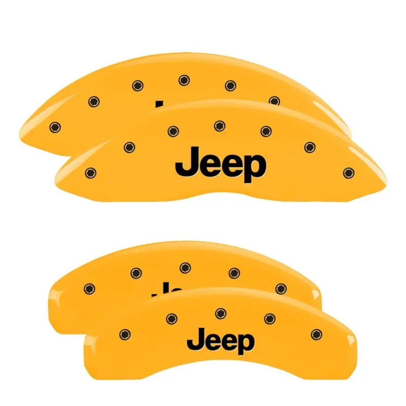 MGP 42020SJEPYL MGP 4 Caliper Covers Engraved Front & Rear 11-15 Jeep Grand Cherokee Yellow Finish Black Jeep Logo - 42020SJEPYL