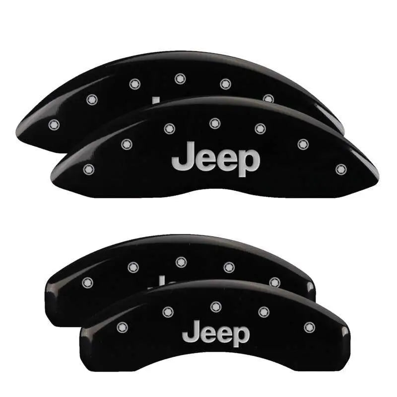 MGP MGP 4 Caliper Covers Engraved Front & Rear 11-18 Jeep Grand Cherokee Black Finish Silver Jeep Logo