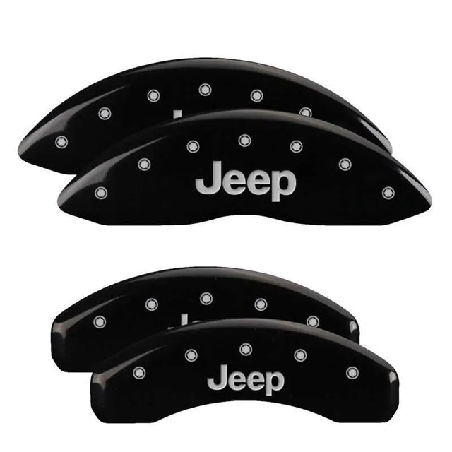 MGP MGP 4 Caliper Covers Engraved Front & Rear 11-18 Jeep Grand Cherokee Black Finish Silver Jeep Logo