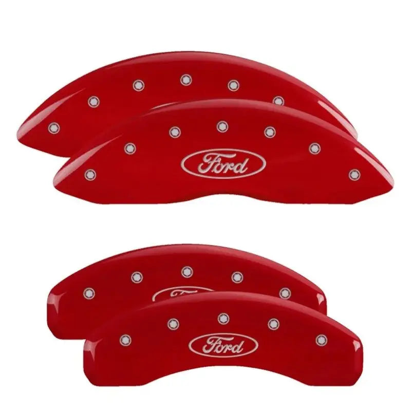MGP 10256SFRDRD MGP 4 Caliper Covers Engraved Front & Rear Ford Oval Logo Red Finish Silver Char 2021 Ford F-150