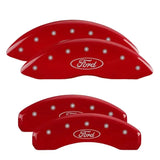 MGP 4 Caliper Covers Engraved Front & Rear Ford Oval Logo Red Finish Silver Char 2021 F-150 - Truck Automotive