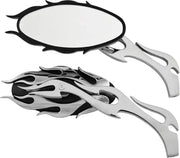 HARDDRIVE Mirrors Flame W/Flame Stem Black/Chrome for Powersports