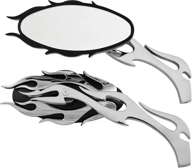 HARDDRIVE Mirrors Flame W/Flame Stem Black/Chrome for Powersports