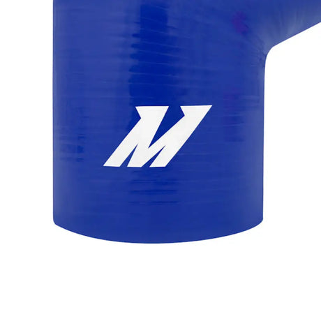 Blue silicone intake boot with white logo for BMW E46 M3 Mishimoto upgrade