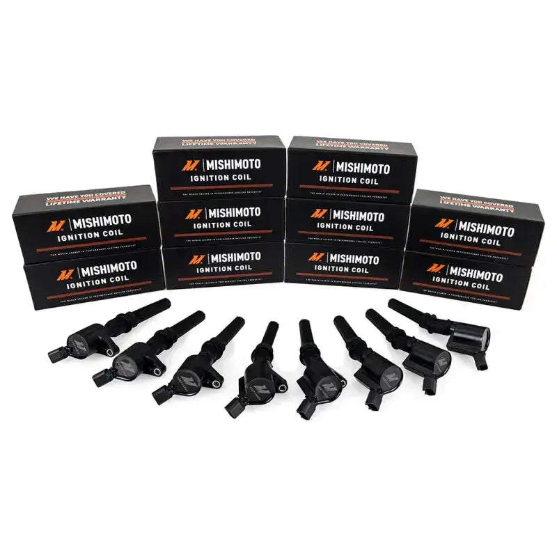 Mishimoto eight cylinder ignition coil set with boxes for Ford F150 01-10 pickup truck