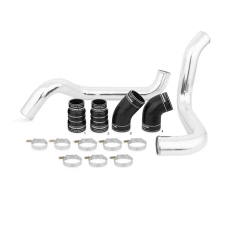 Chrome pipes with black couplers and hose clamps for Duramax intercooler kit upgrade