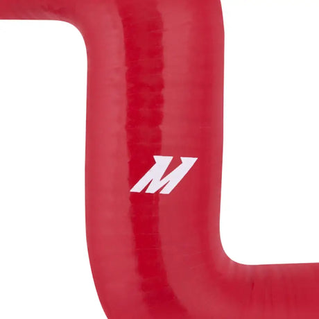 Red silicone hose with white logo from Mishimoto Ford Focus silicone hose kit