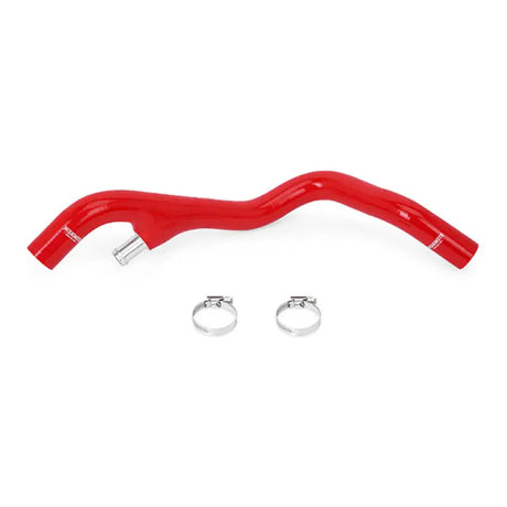 Red silicone coolant hose with metal clamps from Mishimoto Powerstroke lower overflow hose kit