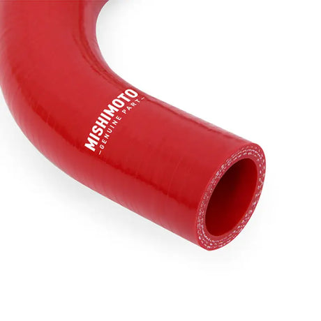 Red Mishimoto silicone hose from the Powerstroke Lower Overflow Hose Kit for Ford F-250