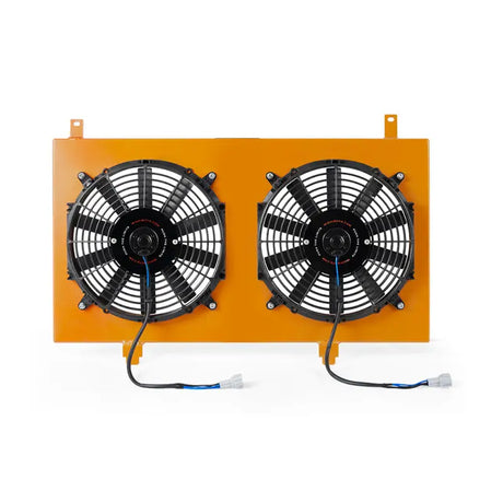 Orange aluminum fan shroud assembly for Nissan 350z Mishimoto fan shroud upgrade