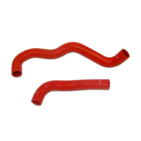 Two red silicone hoses from Mishimoto Ford F250 diesel hose kit for 03-07 models