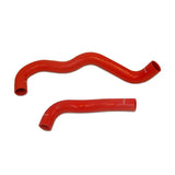 Red silicone hoses from Mishimoto diesel hose kit for Ford F250 6.0L pickup