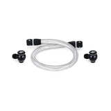 Braided Mazda RX8 oil line with black fittings and spherical valves for primary replacement