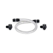 Braided Mazda RX8 oil line with black fittings and spherical valves for primary replacement