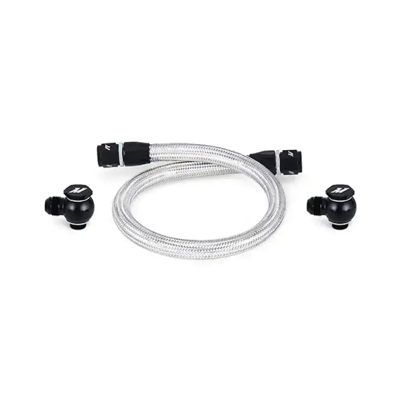 Braided Mazda RX8 oil line with black fittings and spherical valves for primary replacement