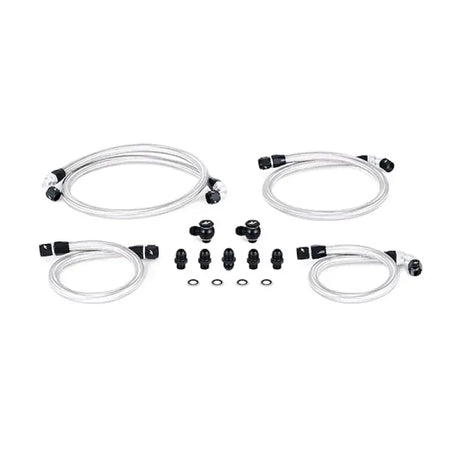 Braided stainless steel fluid transfer hoses and fittings for Mazda RX8 primary oil line