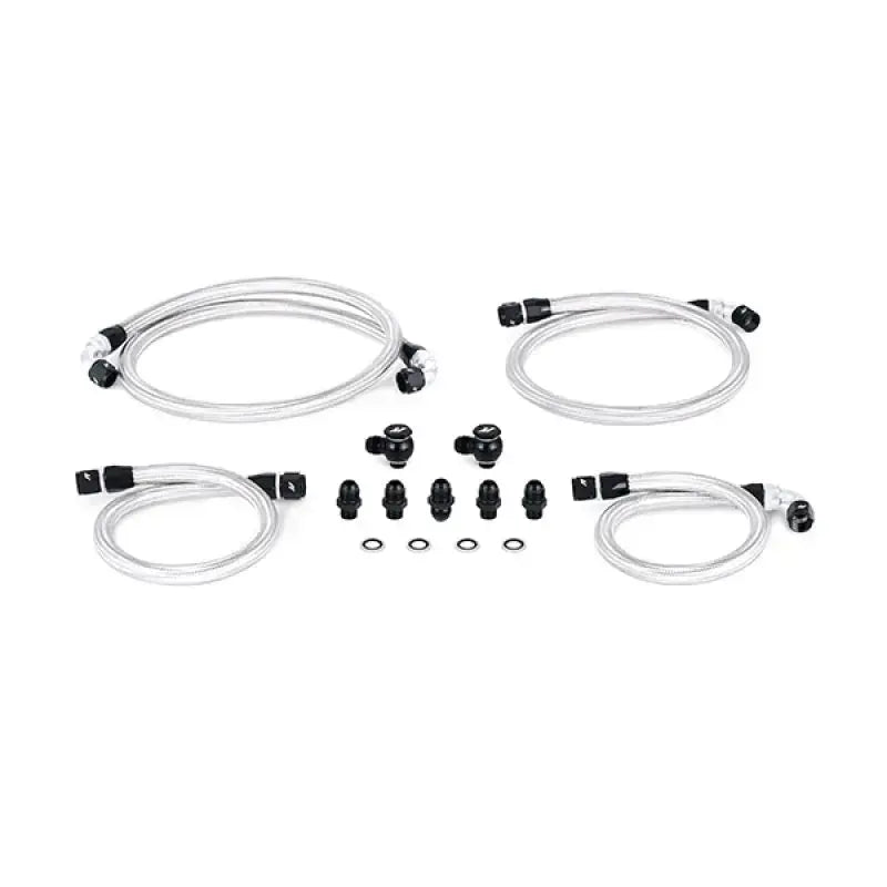 Braided stainless steel fluid transfer hoses and fittings for Mazda RX8 primary oil line
