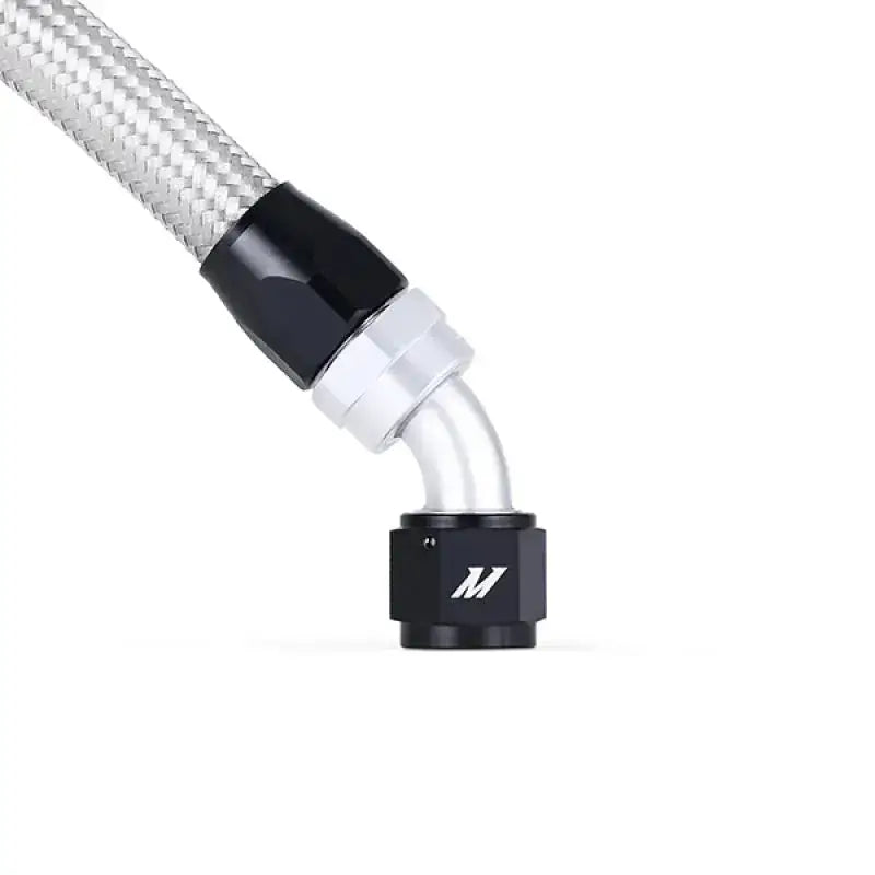 Braided hose with black and silver fittings for Mazda RX8 primary replacement oil line