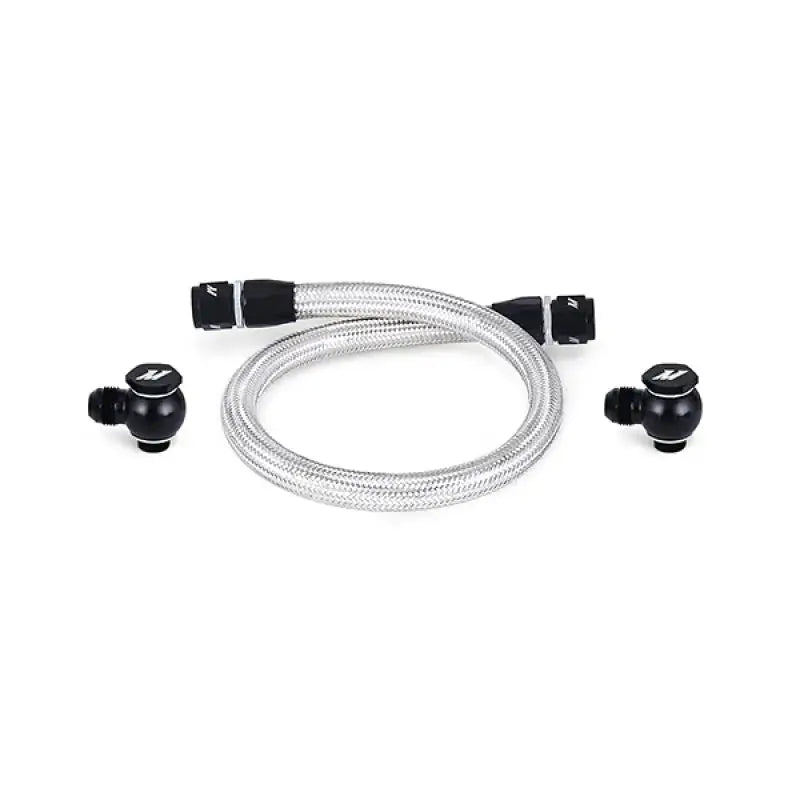 Braided Mazda RX8 oil line with black fittings and valve knobs for primary replacement