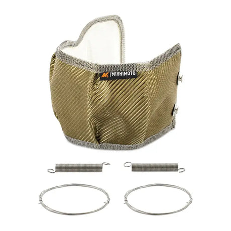 Gold woven turbo blanket with springs and wires for Dodge Ram engine bay cooling