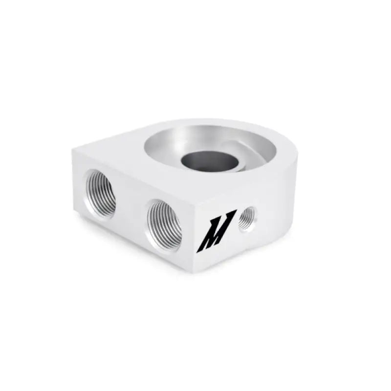 Silver aluminum oil filter adapter.