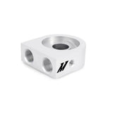 Silver aluminum oil filter adapter.