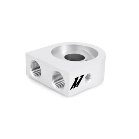 Silver aluminum oil filter adapter.