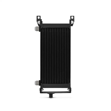 Black rectangular oil cooler with mounting brackets.