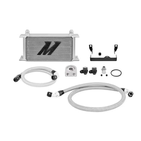 Silver oil cooler kit for Subaru Impreza WRX and STi models by Mishimoto