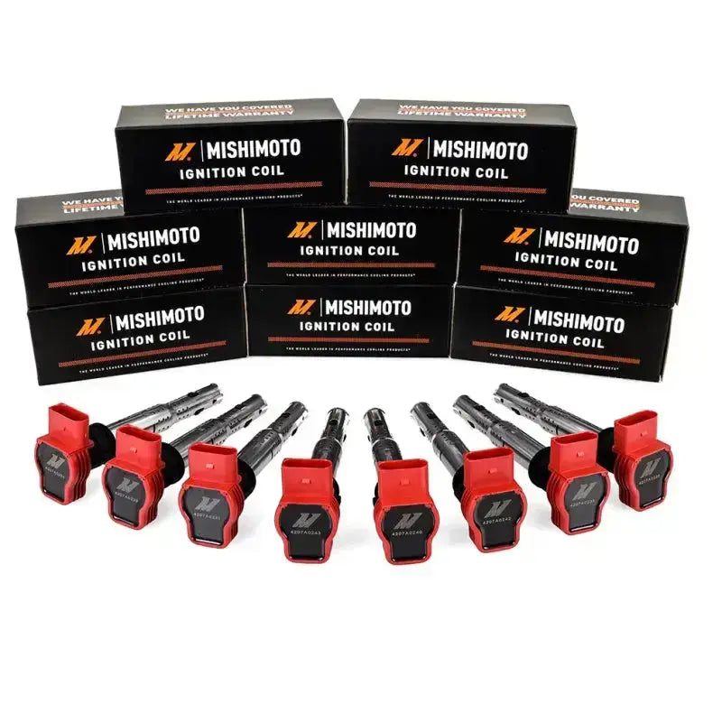 Mishimoto Eight Cylinder Ignition Coil Set with coils and boxes for VW Audi cars