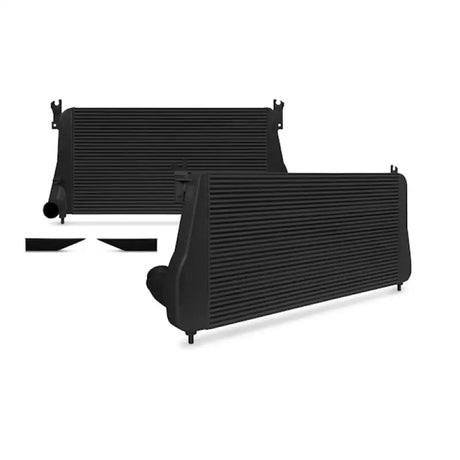 Black intercooler components from Mishimoto Duramax intercooler kit for Chevy 6.6L